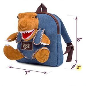 Naturally KIDS Mini Dinosaur Backpack - Dinosaur Toys for Kids Age 2 - Very Small Toddler Backpack for Boys Girls w Stuffed Animals - Little Backpack w Brown Corduroy T Rex