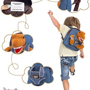 Naturally KIDS Mini Dinosaur Backpack - Dinosaur Toys for Kids Age 2 - Very Small Toddler Backpack for Boys Girls w Stuffed Animals - Little Backpack w Brown Corduroy T Rex