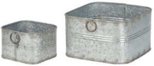 red co. 6.5" and 4.5" square tub galvanized metal bucket containers set of 2, rusted gray