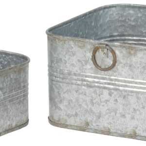 Red Co. 6.5" and 4.5" Square Tub Galvanized Metal Bucket Containers Set of 2, Rusted Gray