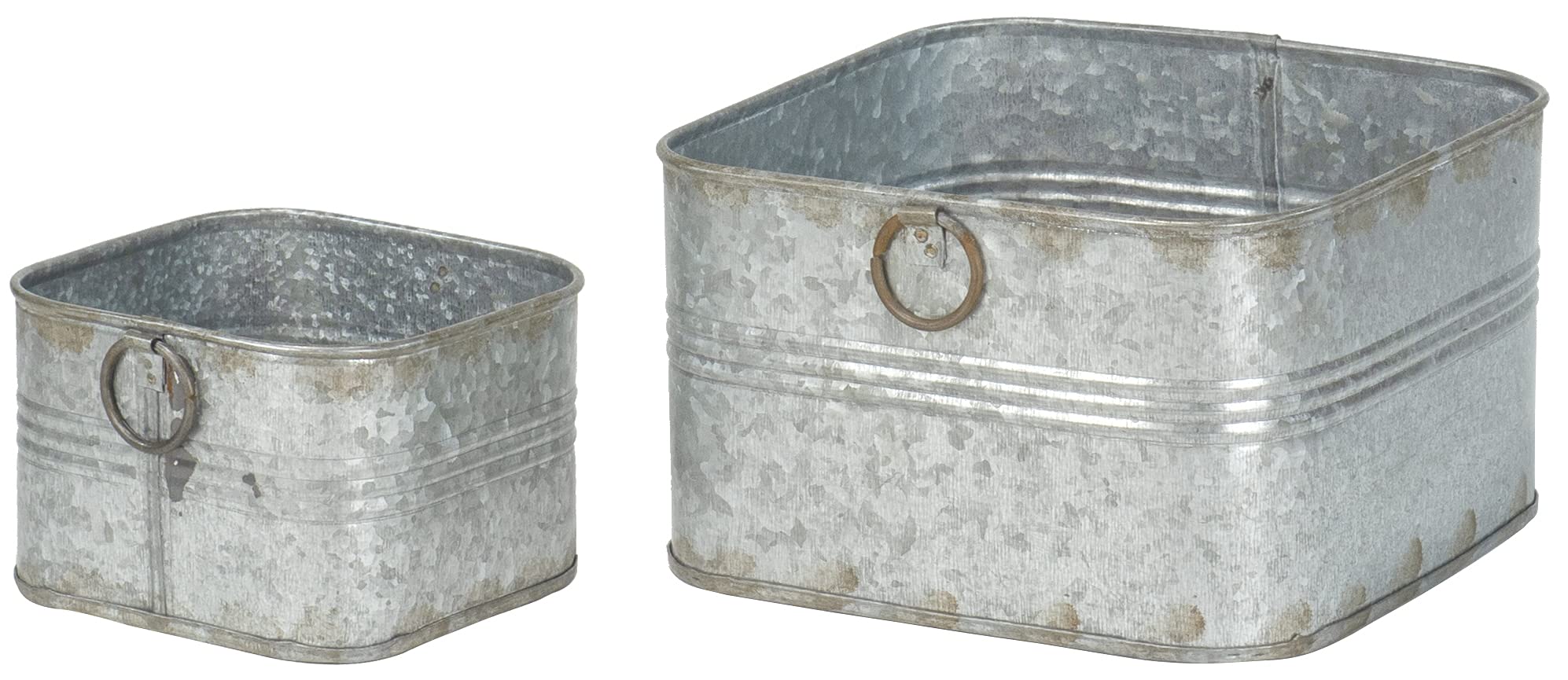 Red Co. 6.5" and 4.5" Square Tub Galvanized Metal Bucket Containers Set of 2, Rusted Gray