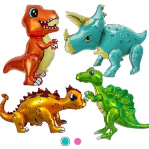 giant 3d dinosaur balloon for birthday party decorations, cute self standing dino balloons, aluminium foil balloons for kids adults birthday party supplies decor (4pack dino boy)