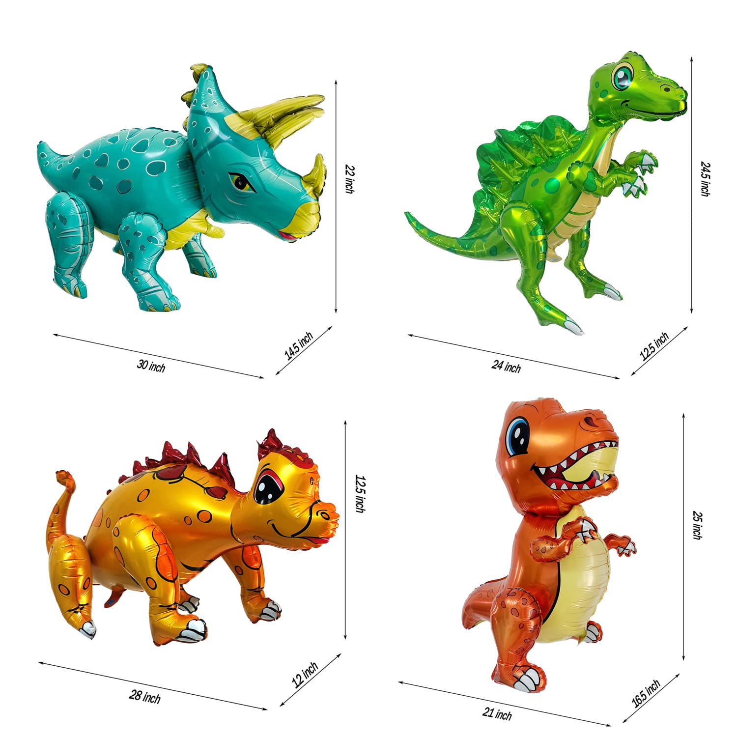 Giant 3D Dinosaur Balloon for Birthday Party Decorations, Cute Self Standing Dino Balloons, Aluminium Foil Balloons for Kids Adults Birthday Party Supplies Decor (4pack Dino Boy)