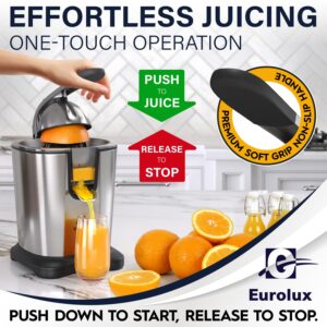 Eurolux Electric Citrus Juicer Power Pro - ELCJ-3000 - with 300 Watts of Power, This is The Most Powerful Juicer, for an Easy Smooth Juicing Experience | with Its New Updated Design