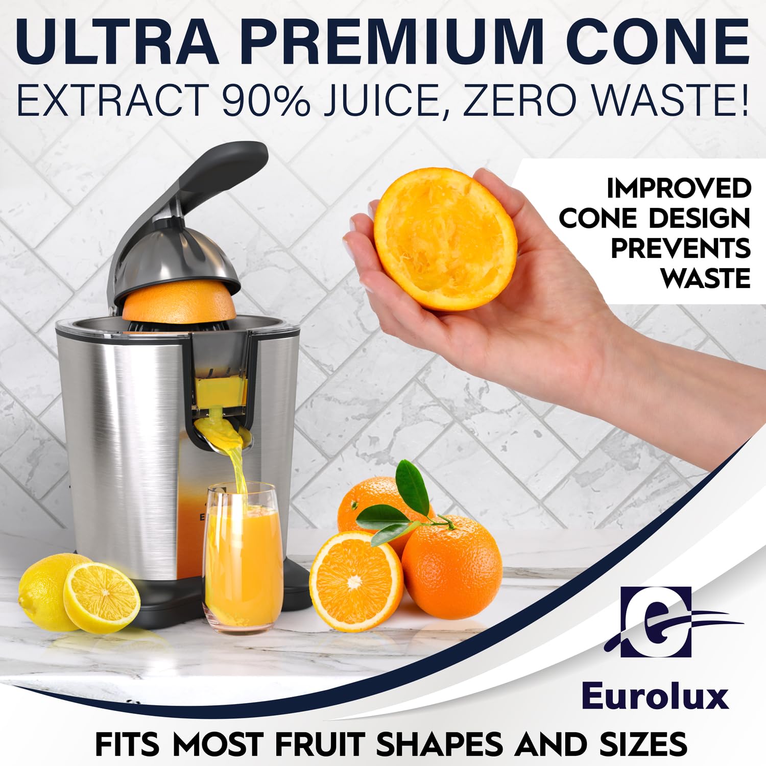 Eurolux Electric Citrus Juicer Power Pro - ELCJ-3000 - with 300 Watts of Power, This is The Most Powerful Juicer, for an Easy Smooth Juicing Experience | with Its New Updated Design