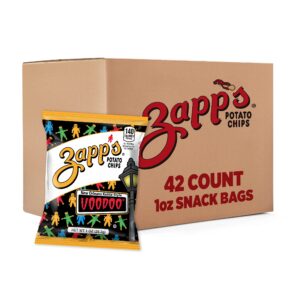 zapp's new orleans voodoo potato chips, 42 count - crunchy, gluten free snack with salt, vinegar, and smoky bbq flavors