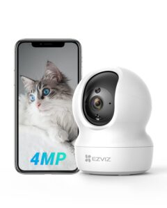 ezviz 2k+ indoor security camera, wifi, 360° coverage, night vision, auto motion tracking, pet baby monitor, two way talk, compatible with alexa (cp1 2k+)