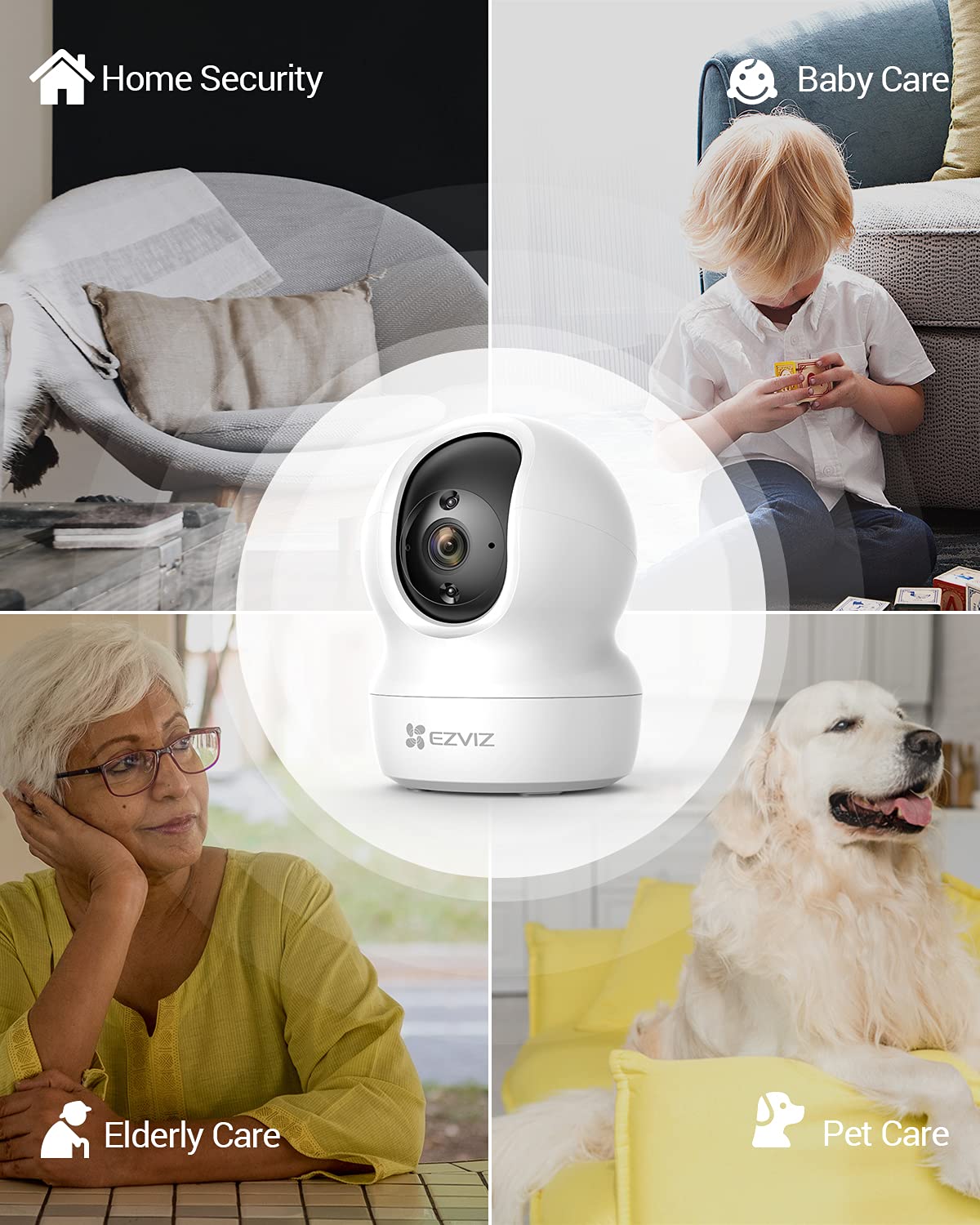 EZVIZ 2K+ Indoor Security Camera, WiFi, 360° Coverage, Night Vision, Auto Motion Tracking, Pet Baby Monitor, Two Way Talk, Compatible with Alexa (CP1 2K+)