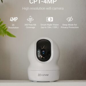 EZVIZ 2K+ Indoor Security Camera, WiFi, 360° Coverage, Night Vision, Auto Motion Tracking, Pet Baby Monitor, Two Way Talk, Compatible with Alexa (CP1 2K+)