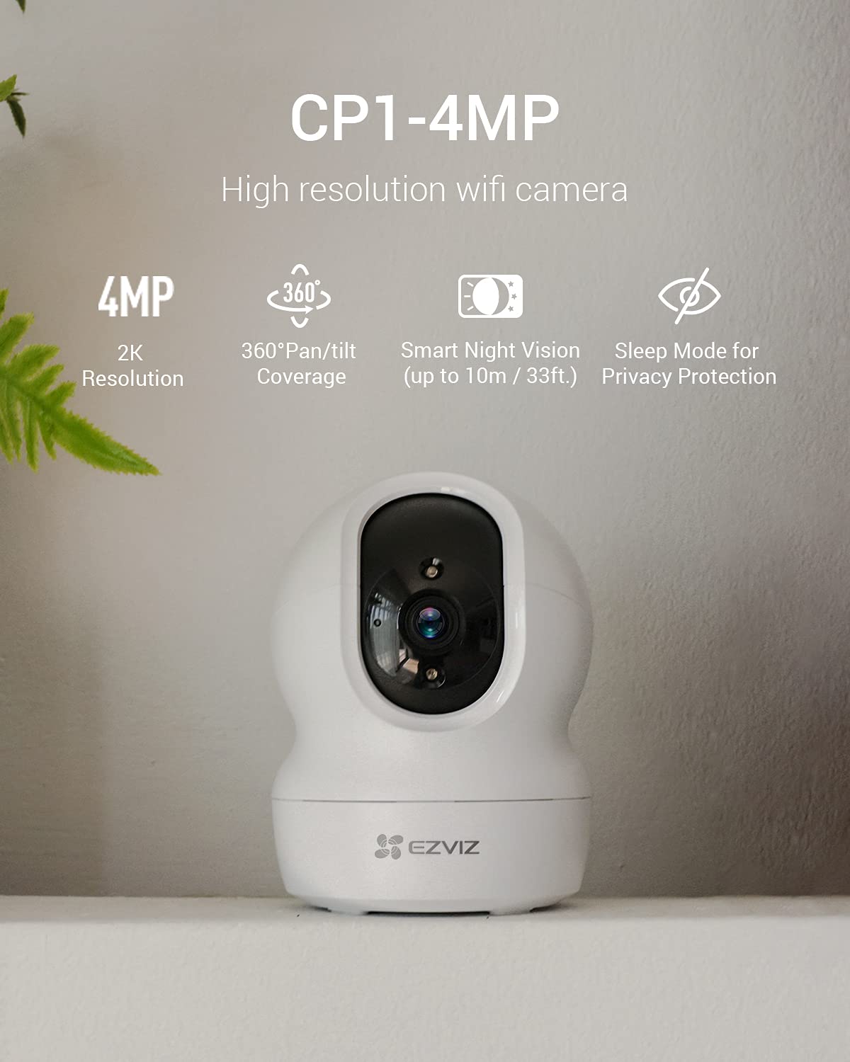 EZVIZ 2K+ Indoor Security Camera, WiFi, 360° Coverage, Night Vision, Auto Motion Tracking, Pet Baby Monitor, Two Way Talk, Compatible with Alexa (CP1 2K+)