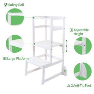 Zytty Toddler Step Stool Toddler Kitchen Stool, Adjustable-Height Toddler Tower Stool Step stools for Kids, White…