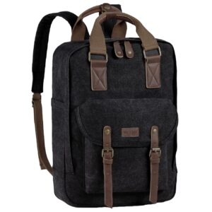vaschy backpack for men women, vintage canvas leather 15.6in laptop backpack adult rucksack for work travel gray