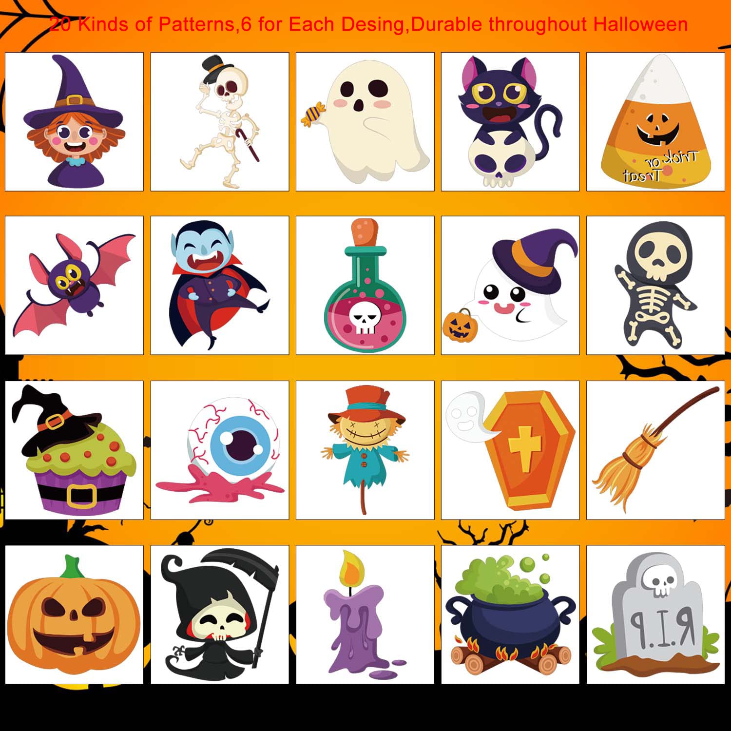 FINGOOO Halloween Temporary Tattoos for Kids,120 Pieces Halloween Tattoo Waterproof Halloween Party Favor Goodie Bag Stuffers(20 Styles)