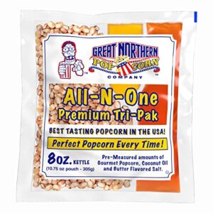 great northern popcorn company movie theater style 40-count popcorn packs pre-measured 8-ounce all-in-one kernel, salt, oil packets for popping machines, 8 ounce (pack of 40)
