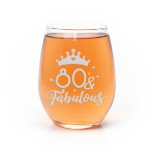 80 and fabulous birthday stemless wine glass - 80th birthday gift, eightieth birthday gift, 80th birthday wine glass
