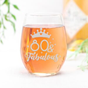 80 And Fabulous Birthday Stemless Wine Glass - 80th Birthday Gift, Eightieth Birthday Gift, 80th Birthday Wine Glass