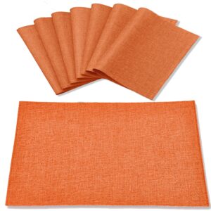 Rinpon Cloth Placemats Set of 8, Linen Type Fabric Placemats Machine Washable Placemats Heat Resistant Placemats Wrinkle Free Thick Polyester Kitchen Place Mats for Dining Table (Orange)