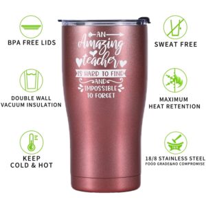 AAtlonia Teacher Gifts, Teacher Tumbler-An amazing teacher is hard to find- Teacher Retirement Gifts for Women, Teacher Coffee Mug Appreciation Gifts (Rose Gold)