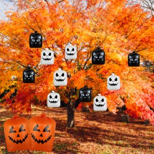 Giiffu 9Pcs Halloween Leaf Lawn Bags, Plastic Pumpkin Lawn Bag with Twist Ties, Halloween Fall Thanksgiving Outdoor Garden Yard Decor Trash Bag