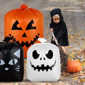 Giiffu 9Pcs Halloween Leaf Lawn Bags, Plastic Pumpkin Lawn Bag with Twist Ties, Halloween Fall Thanksgiving Outdoor Garden Yard Decor Trash Bag