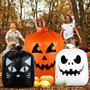 Giiffu 9Pcs Halloween Leaf Lawn Bags, Plastic Pumpkin Lawn Bag with Twist Ties, Halloween Fall Thanksgiving Outdoor Garden Yard Decor Trash Bag