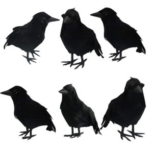 dazzle bright 6pack halloween black feathered crows decor, holiday decoration for indoor outdoor home yard garden party carnival supplies