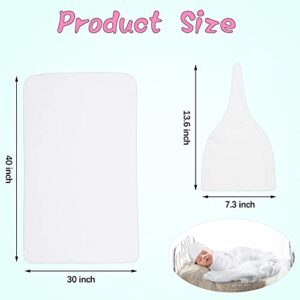 Sublimation Personalized Baby Name Blanket Soft Blank Name Blanket, 30x40 inch, Sublimation Baby Blanket and Sublimation Baby Cap Newborn Hat for Boys and Girls, White