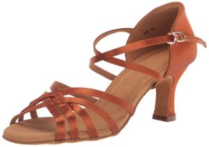 very fine elektra women's ballroom salsa tango latin dance shoes copper tan satin 2.5" spool heel us 8 m