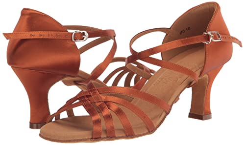 Very Fine Elektra Women's Ballroom Salsa Tango Latin Dance Shoes Copper Tan Satin 2.5" Spool Heel US 8 M