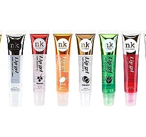 VARIETY SET OF 10 NICKA-K Vitamin-E Lip Gloss (Gold, Rose Gold, Clear, Rosehip, Coconut, Aloe, Mango, Strawberry, Bubble Gum, Cherry )