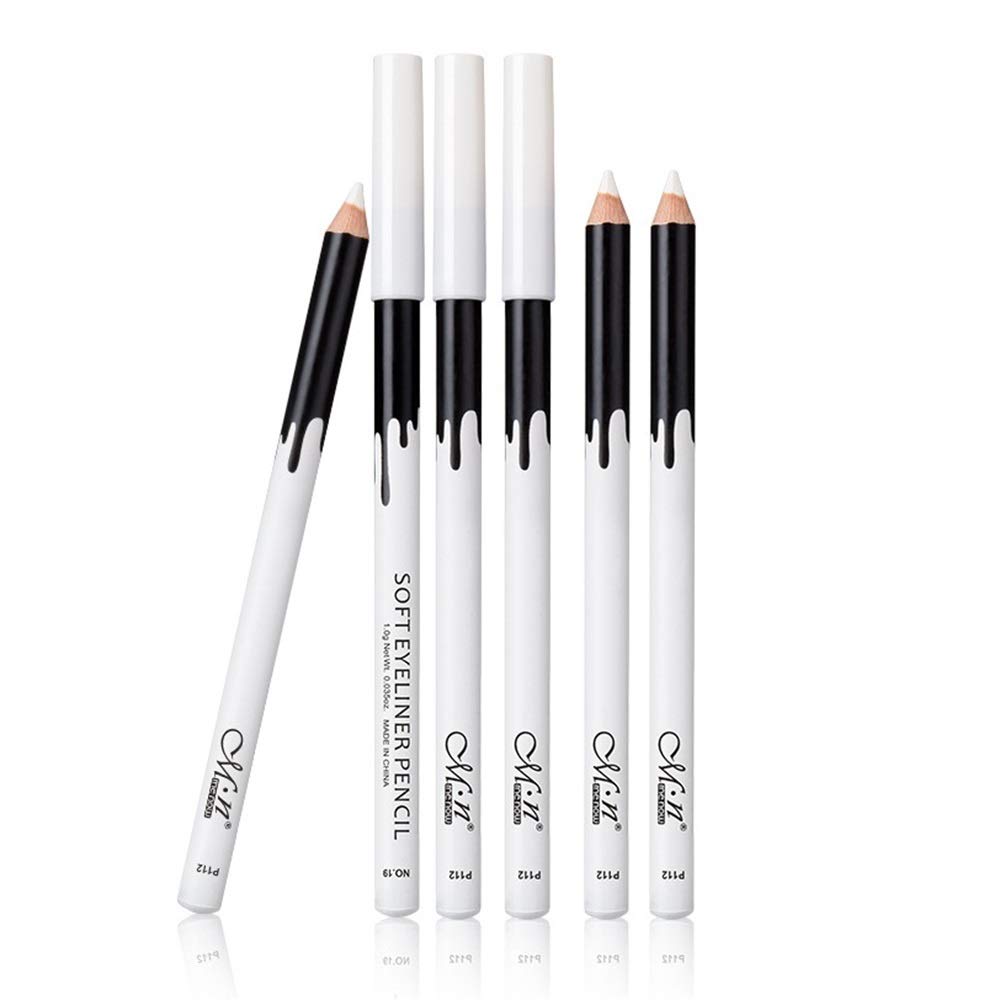 KAIQIKAIXI 6 White Eyeliner Pencils Professional Use as Highlighter, Soft, Waterproof, Long-Lasting Eyeshadow, Eye Brightener,Eye Shadow Pencil, Lip Line Pen, Eyelid Pad, Pencil Makeup Set Tool