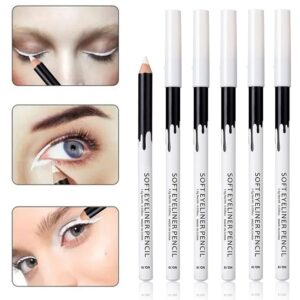 KAIQIKAIXI 6 White Eyeliner Pencils Professional Use as Highlighter, Soft, Waterproof, Long-Lasting Eyeshadow, Eye Brightener,Eye Shadow Pencil, Lip Line Pen, Eyelid Pad, Pencil Makeup Set Tool