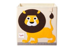 3 sprouts toy storage organizer: toy box cube organizer for playroom, nursery - foldable storage bin - lion