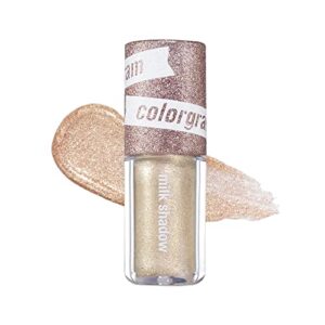 colorgram milk bling shadow 10 final pearl | pigmented glistening liquid glitter eyeshadow, long-lasting shimmer to matte eyeshadow, glittery pearls buildable for daily to party makeup 0.11 fl. oz.