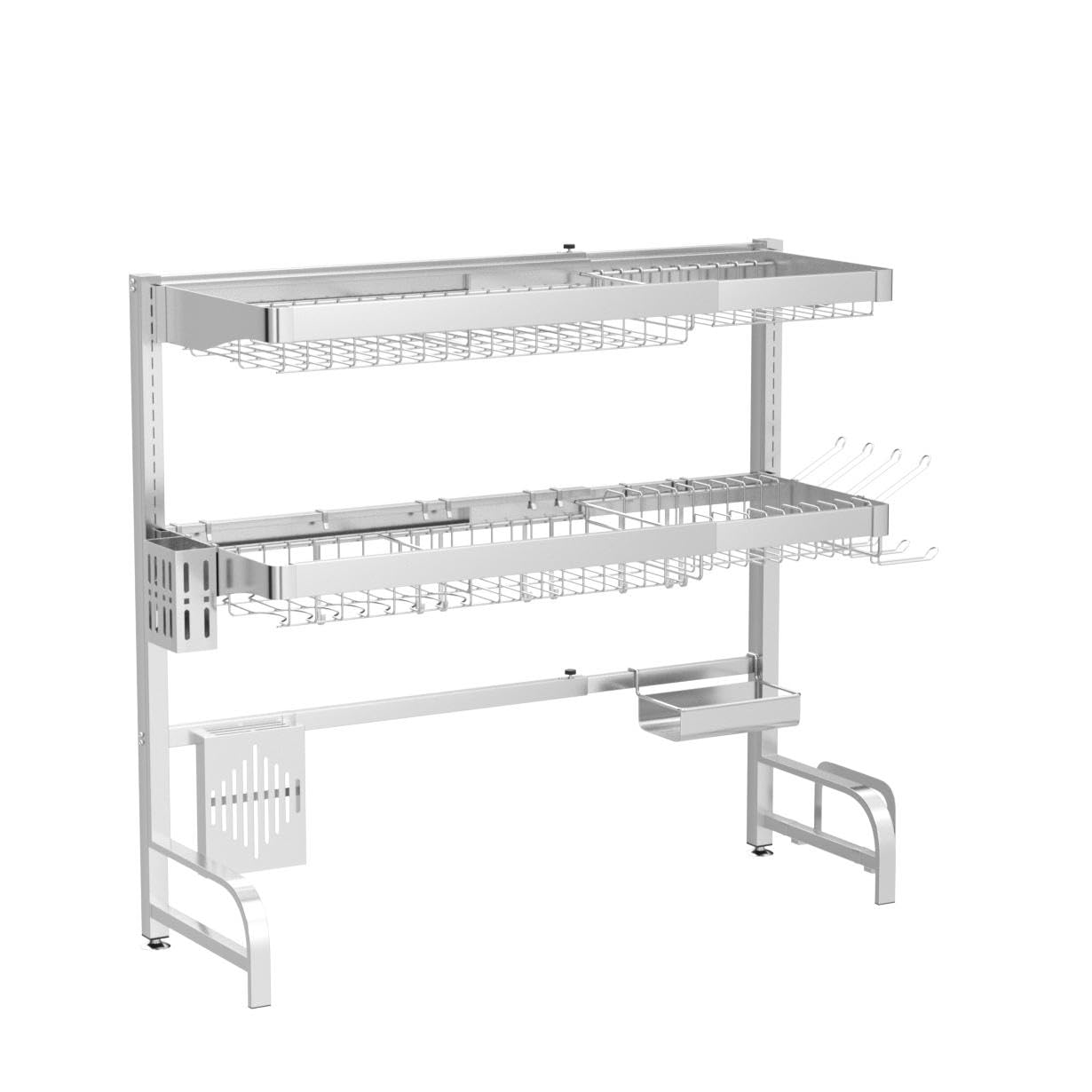 BOOSINY Over Sink Dish Drainer Drying Rack,Adjustable (25.5"-35.5") 3 Tier Large Dish Racks for Kitchen Storage Counter Organizer,Full 304 Stainless Steel Shelf with Utensil Holder and 10 Hooks