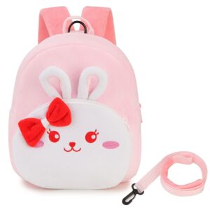 toddler backpack,cute plush small preschool backpack with leash gift for little boys girls kids with chest strap,pink bunny vonxury