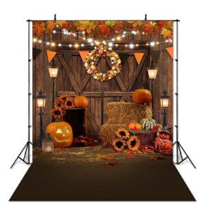 avezano fall thanksgiving photography backdrop autumn pumpkin harvest barn background maple leaves rustic wooden door garland backdrops for portrait photoshoot photo studio (5x7ft)