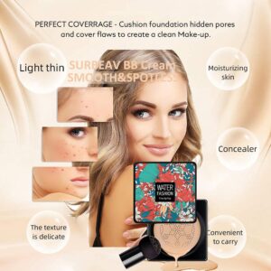 Amazfly Air Cushion CC Cream Mushroom Head Foundation, Moisturizing BB Cream Makeup Long Lasting Matte Concealer Bright Makeup Base Long Lasting with Mushroom Makeup Sponge (Natural)