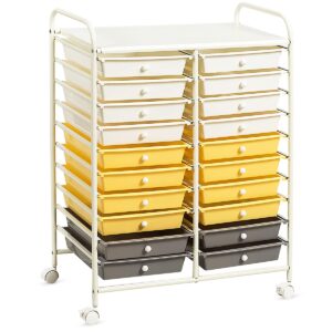 goflame 20-drawer rolling storage cart, multifunctional art craft organizer cart, mobile utility storage cart with removable drawers & lockable wheels, craft cart for home office school, yellow