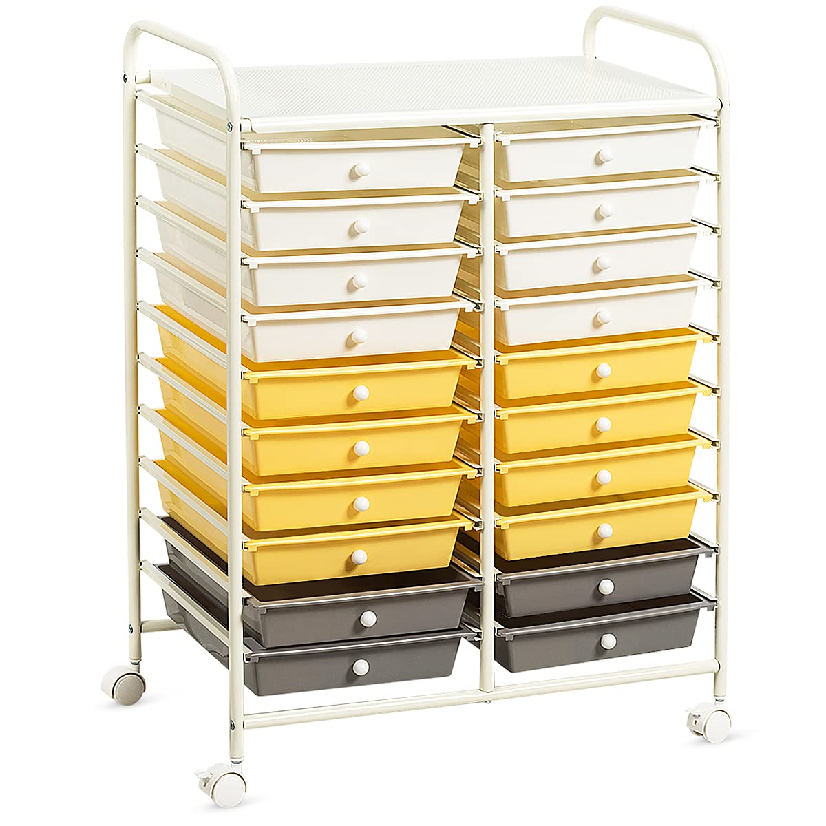 GOFLAME 20-Drawer Rolling Storage Cart, Multifunctional Art Craft Organizer Cart, Mobile Utility Storage Cart with Removable Drawers & Lockable Wheels, Craft Cart for Home Office School, Yellow