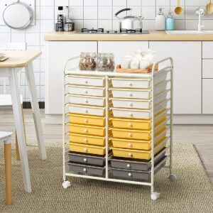 GOFLAME 20-Drawer Rolling Storage Cart, Multifunctional Art Craft Organizer Cart, Mobile Utility Storage Cart with Removable Drawers & Lockable Wheels, Craft Cart for Home Office School, Yellow