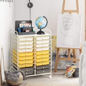 GOFLAME 20-Drawer Rolling Storage Cart, Multifunctional Art Craft Organizer Cart, Mobile Utility Storage Cart with Removable Drawers & Lockable Wheels, Craft Cart for Home Office School, Yellow