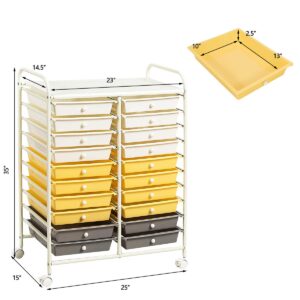 GOFLAME 20-Drawer Rolling Storage Cart, Multifunctional Art Craft Organizer Cart, Mobile Utility Storage Cart with Removable Drawers & Lockable Wheels, Craft Cart for Home Office School, Yellow