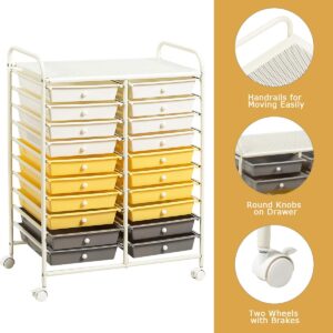 GOFLAME 20-Drawer Rolling Storage Cart, Multifunctional Art Craft Organizer Cart, Mobile Utility Storage Cart with Removable Drawers & Lockable Wheels, Craft Cart for Home Office School, Yellow