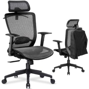 comhoma ergonomic executive mesh office chair, mesh seat computer task chair swivel height adjustable headrest armrest lumbar support caster wheels black