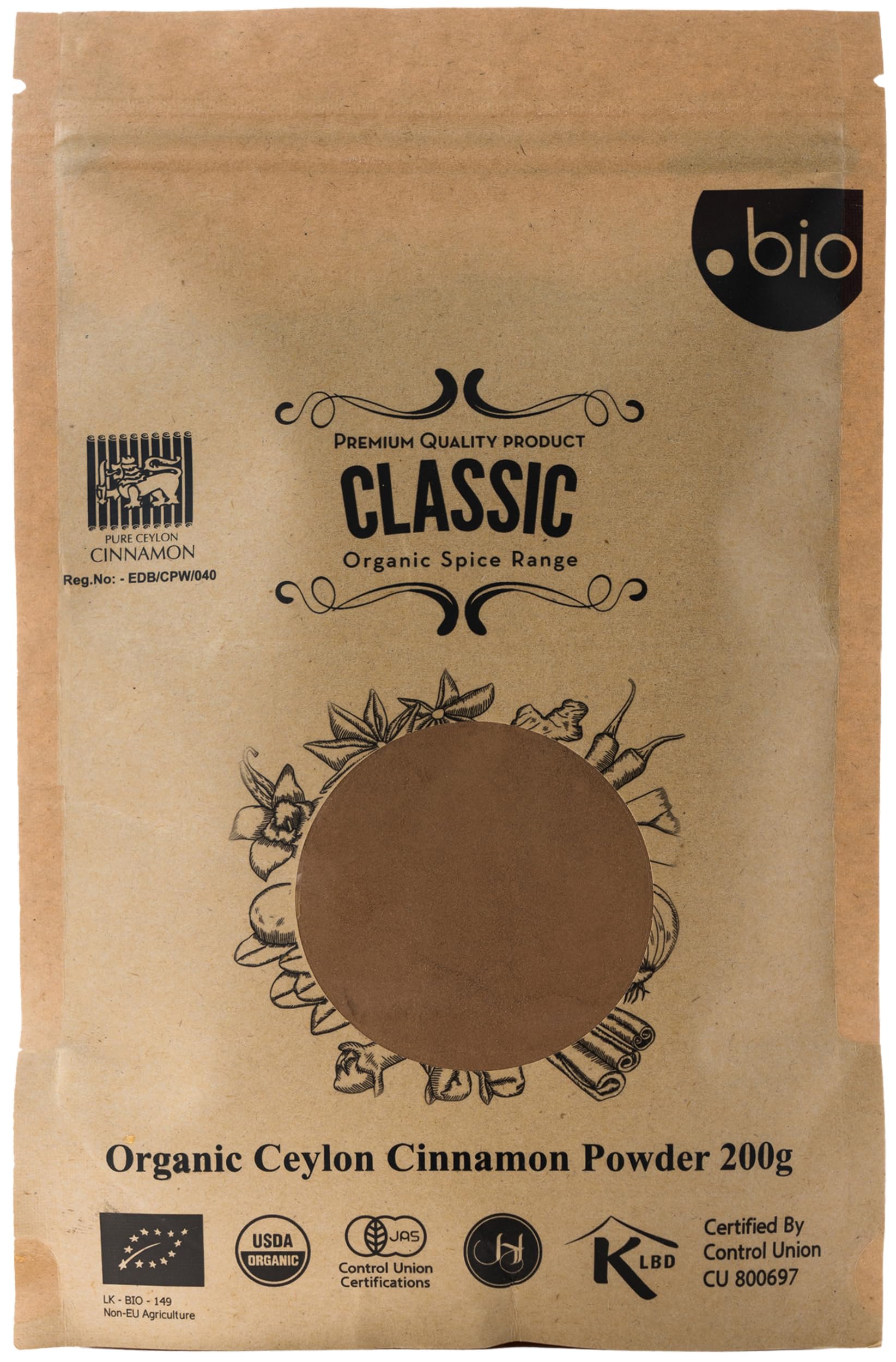 Organic Ceylon Cinnamon Powder | Certified USDA Organic and Kosher| Ceylon Cinnamon Powder Organic from Sri Lanka | Organic Cinnamon Ceylon from Sri Lanka| Premium Quality True Cinnamon Powder | 7 oz (200g) Eco-Friendly Resealable Bag