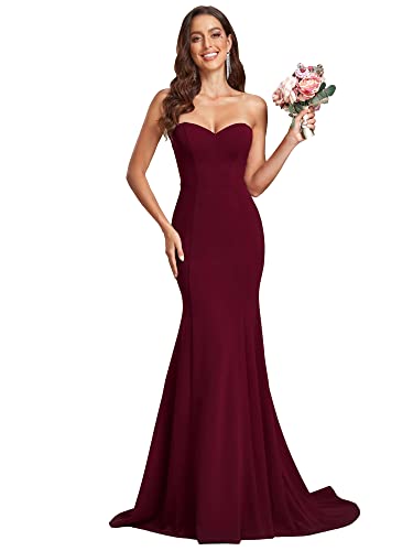 Ever-Pretty Womens Fishtail V Neck Tube Long Ball Gowns Bodycon Dresses for Women Burgundy US16