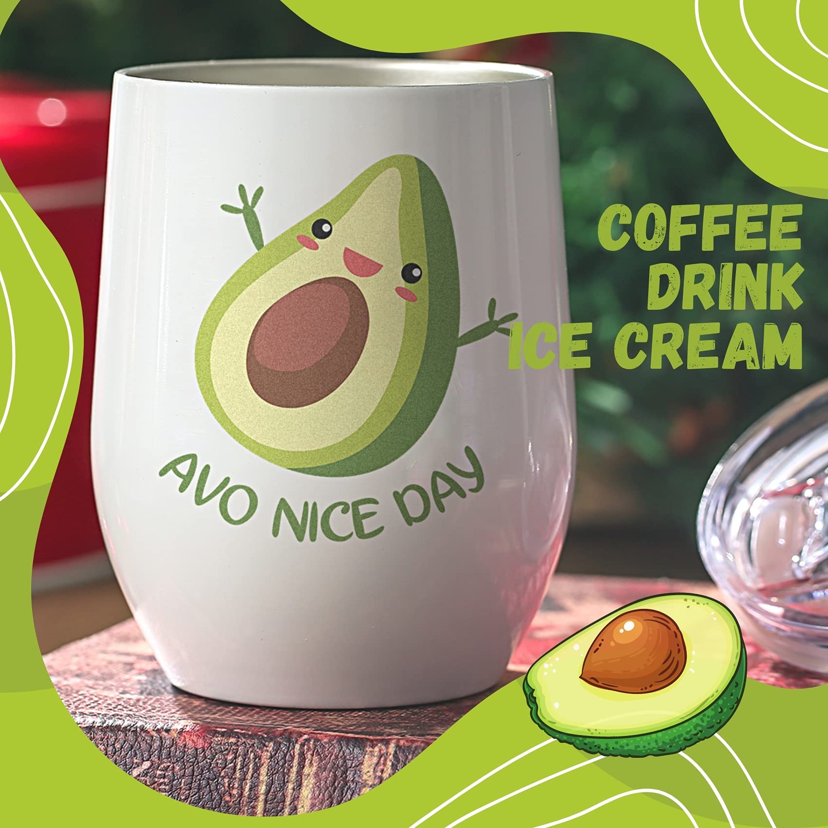 Onebttl Avocado Tumbler 12 oz Travel Coffee Mug, Stainless Steel Insulated Coffee Cups Avocado Lovers Gifts for Women Girls