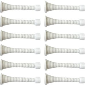 12 Pack Spring Door Stopper 3-1/8" Flexible Heavy Duty Screw-in Stainless Steel with Rubber Bumper (White)