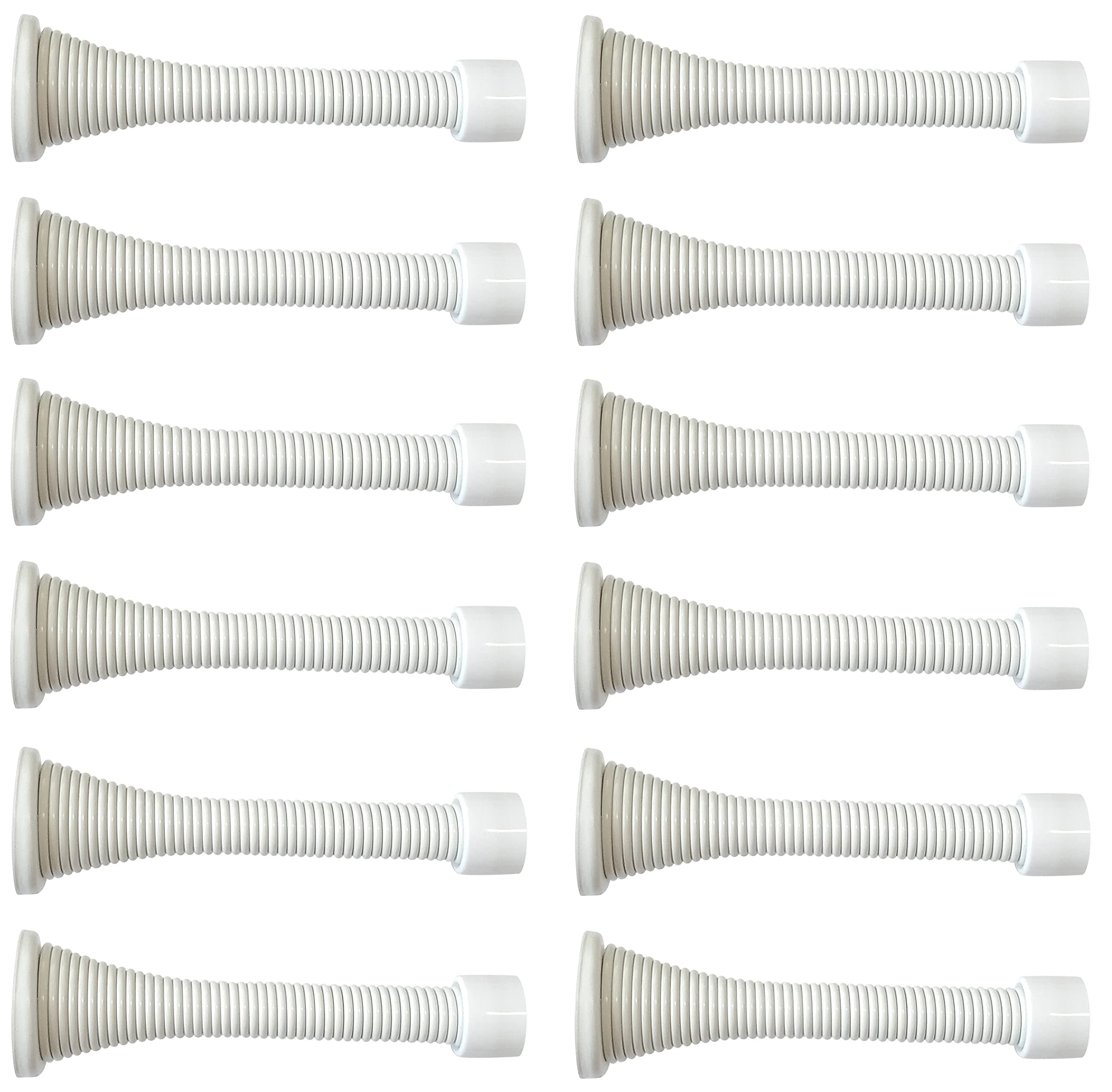 12 Pack Spring Door Stopper 3-1/8" Flexible Heavy Duty Screw-in Stainless Steel with Rubber Bumper (White)